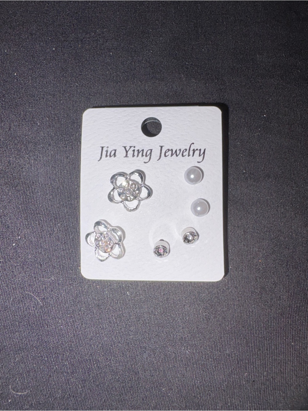 Fashion Jewelry Silver Floral & Pearl Stud Earring Set - White